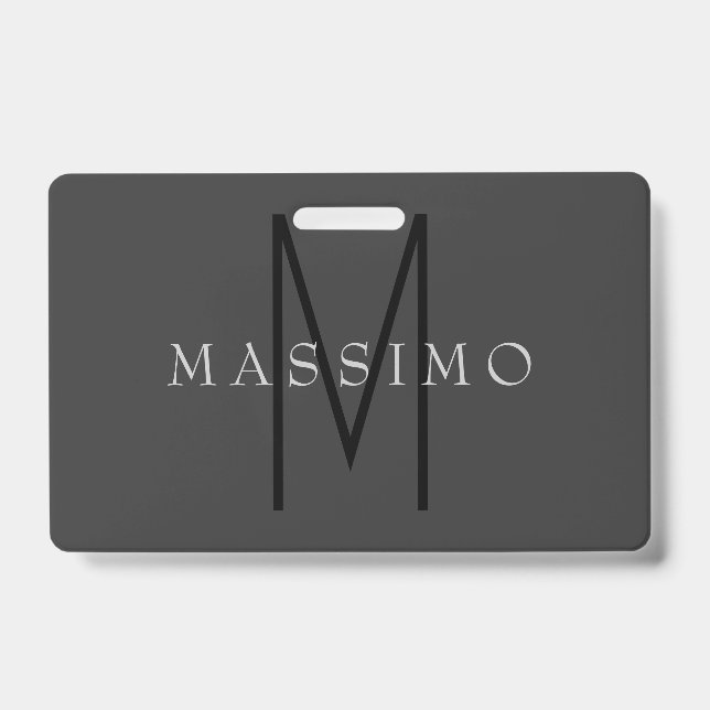 Badge Monogramme Noir Professionnel Gris Votre Nom (Avant)