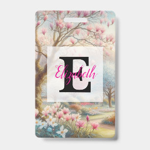 Badge Monogramme nom sur parc floral vintage à l'aquarel