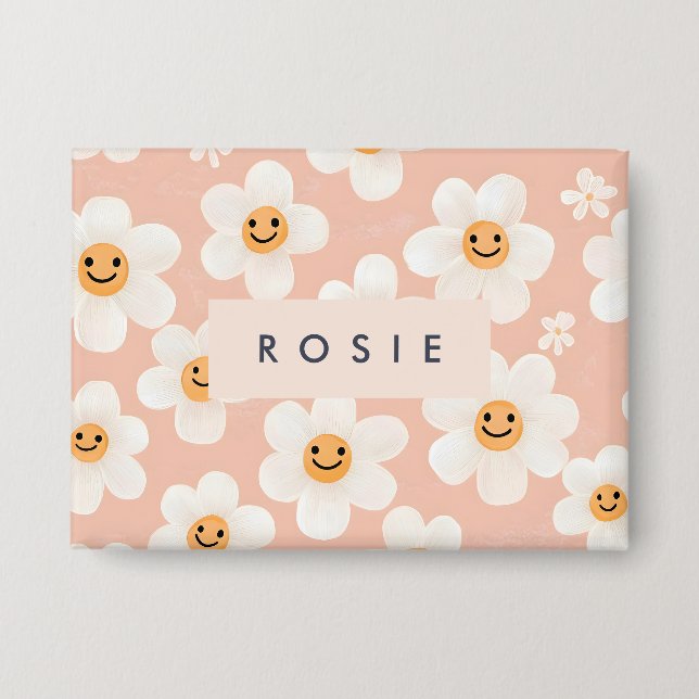 Badge Monogramme Smile Personnalisé Daisy Motif Floral (Recto)