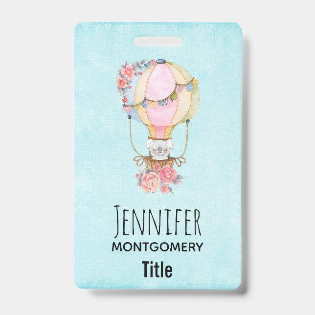 Badge Montgolfière adorable avec ours aquarelle (Avant)
