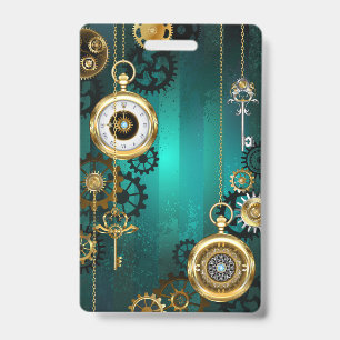 Badge Montre de bijouterie Steampunk sur fond vert