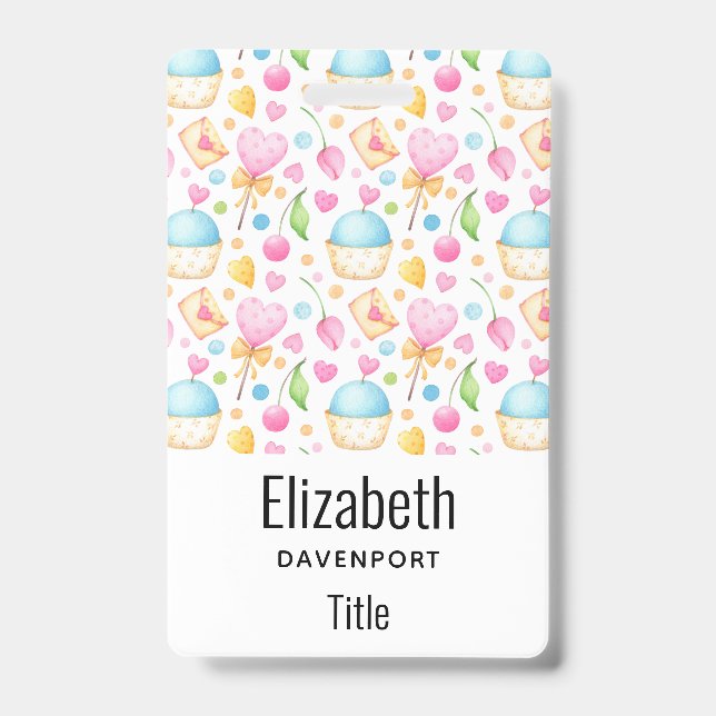 Badge Motif aquarelle doux de coeurs et gâteaux (Avant)