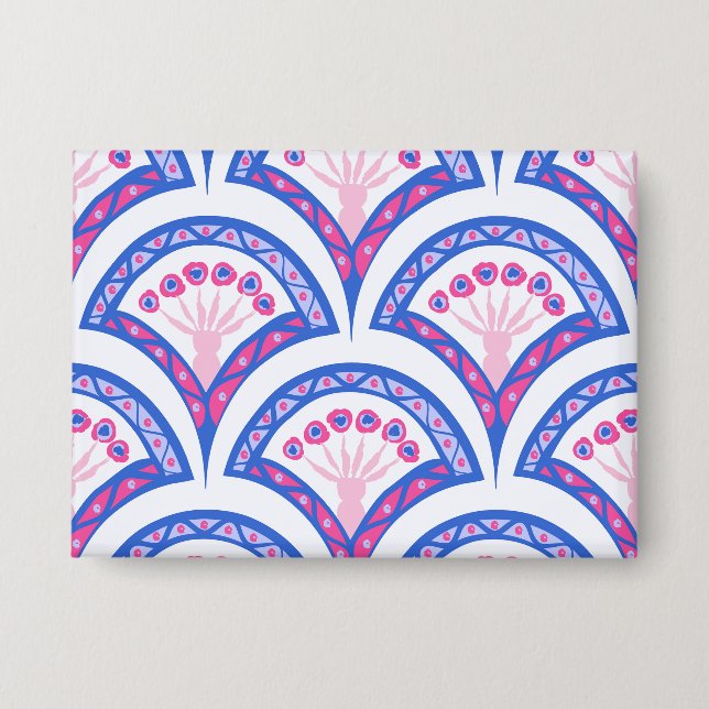 Badge motif damassé floral bleu (Recto)