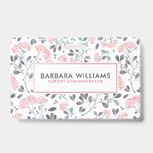 Badge Motif de fleurs rose et gris d'aquarelles
