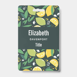 Badge Motif de fruits de citron et de lime en vert et ja