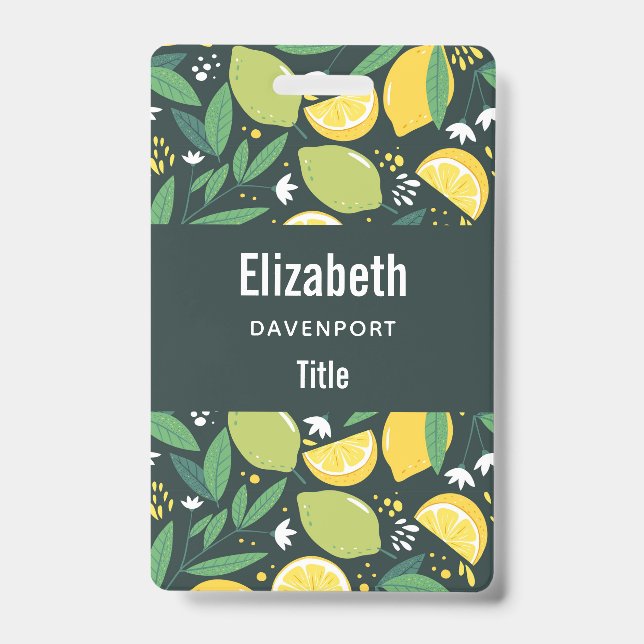 Badge Motif de fruits de citron et de lime en vert et ja (Avant)
