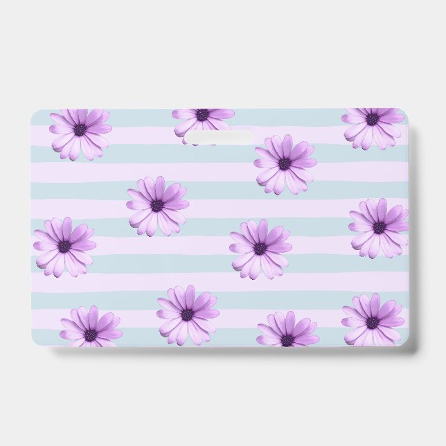 Badge motif de marguerite rayée de bleu et de violet (Avant)