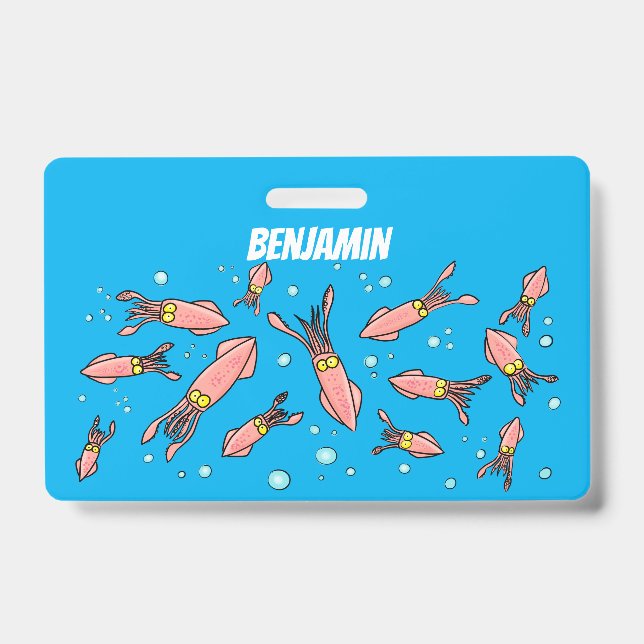 Badge Motif de poulpe de dessin animé rose drôle mignon (Avant)