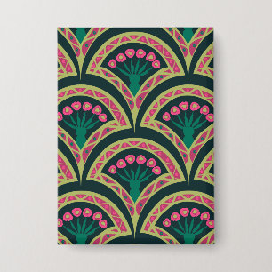Badge Motif de ventilateur floral rose et vert