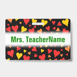 Badge Motif des Coeurs rouge, orange et jaune flottant
