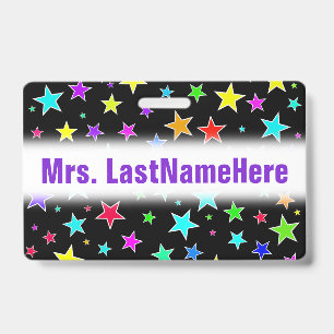 Badge Motif d'étoiles amusantes et colorées + nom person