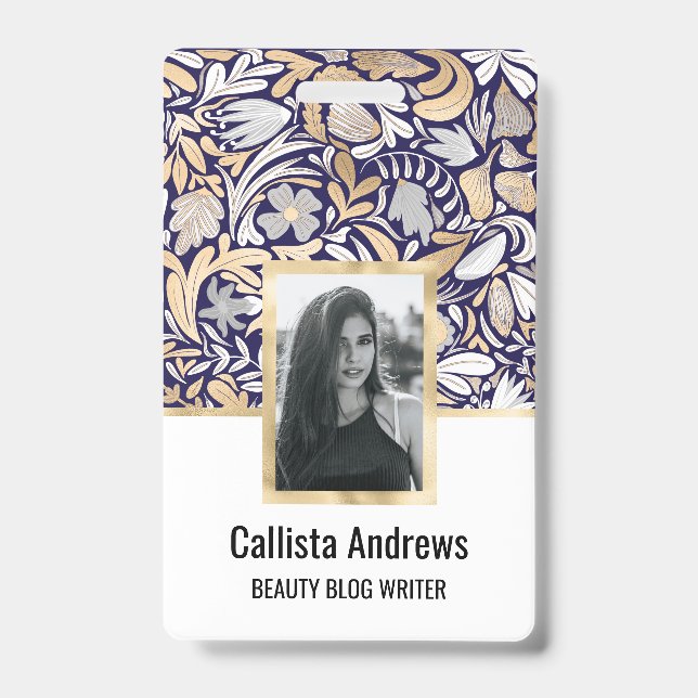 Badge Motif d'illustration de feuille florale blanche Na (Avant)