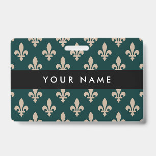 Badge Motif Fleur de Lis, Français, Royal, Crème, Vert