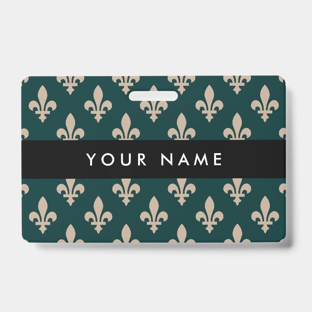 Badge Motif Fleur de Lis, Français, Royal, Crème, Vert (Avant)