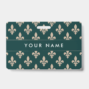 Badge Motif Fleur de Lis, Français, Royal, Crème, Vert