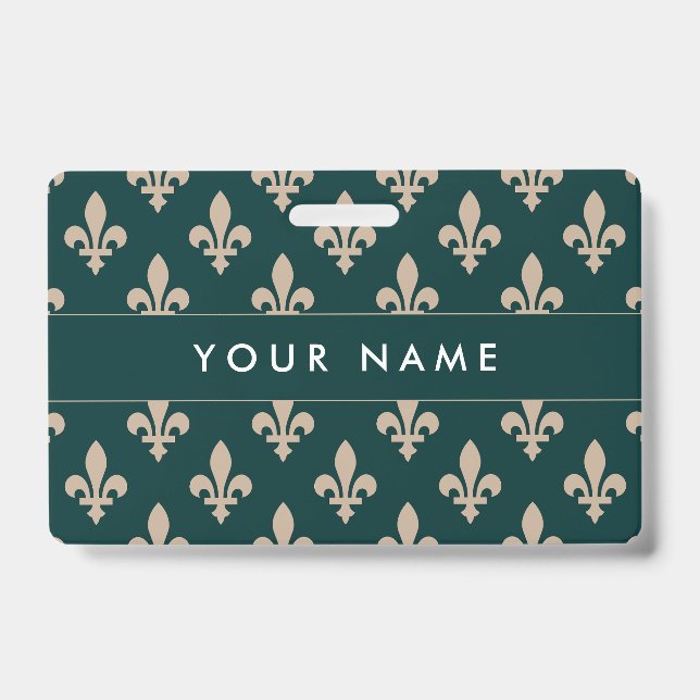 Badge Motif Fleur de Lis, Français, Royal, Crème, Vert (Avant)