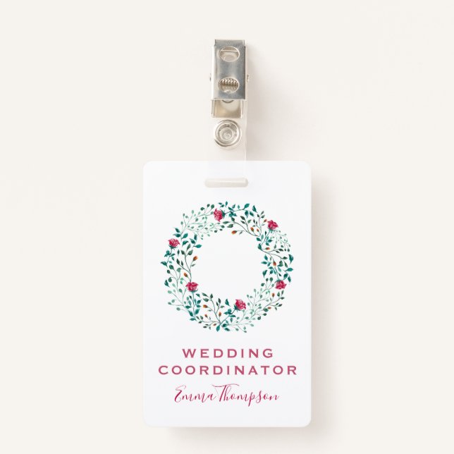 Badge Motif Floral Rustique & Foliage Vert | MARIAGE (Devant avec clip)