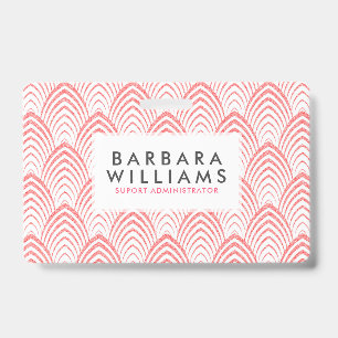Badge Motif géométrique Art-Déco rose et blanc
