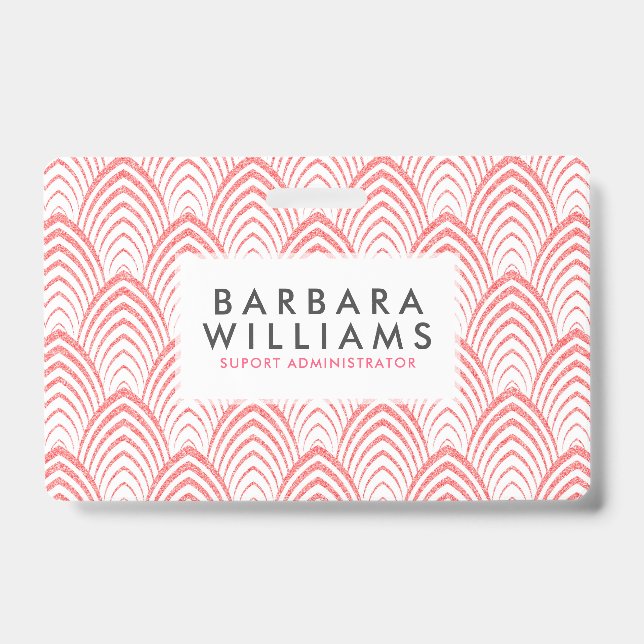 Badge Motif géométrique Art-Déco rose et blanc (Face)