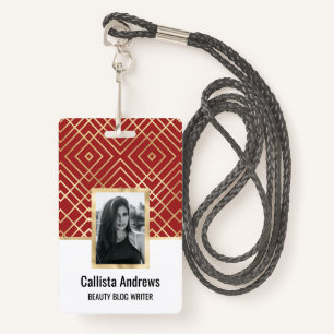 Badge Motif géométrique Art déco rouge chinois moderne