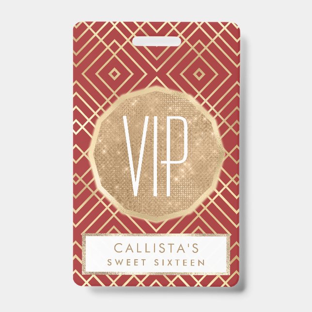 Badge Motif géométrique Art Déco rouge de la Chine moder (Avant)