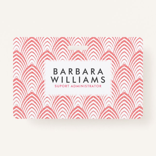 Badge Motif géométrique rose et blanc Art déco (Devant)