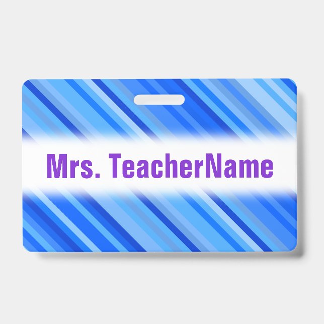 Badge Motif rayures bleues + nom d'enseignant personnali (Avant)