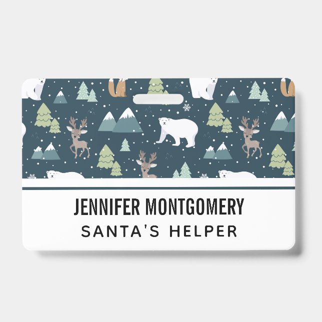 Badge Motif rustique d'animaux de Noël en hiver mignon (Avant)