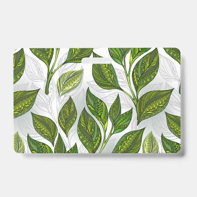 Badge Motif sans couture avec feuilles de thé vert (Avant)