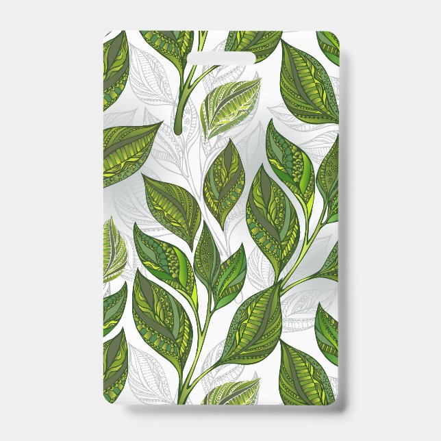 Badge Motif sans couture avec feuilles de thé vert (Avant)