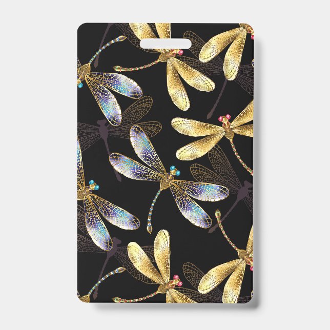 Badge Motif sans couture avec libellules d'or (Avant)