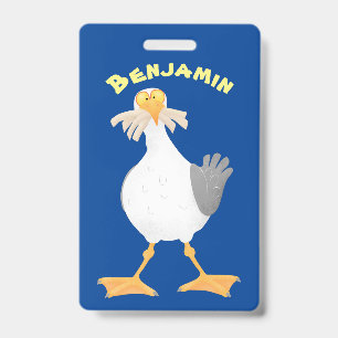 Badge Mouette drôle avec frites dessin animé