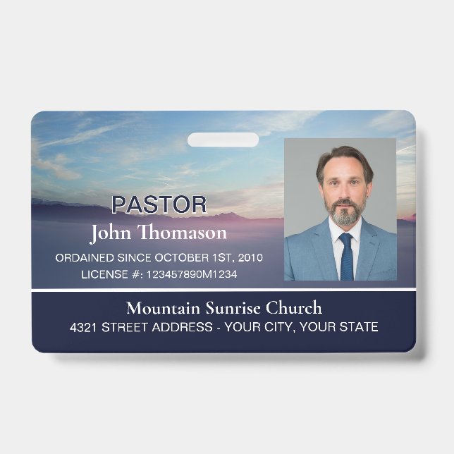 Badge Mountain Sunrise Blue Church Membership Clergy ID (Avant)