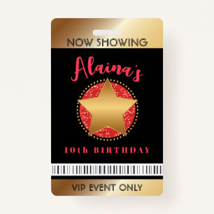 Badge MOVIE STAR HOLLYWOOD BROADWAY Birthday VIP Pass