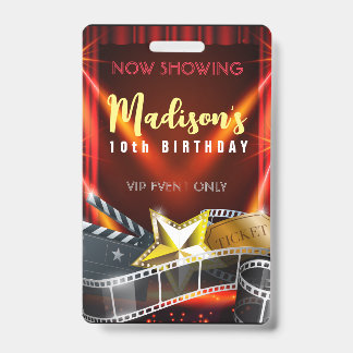 Badge MOVIE STAR HOLLYWOOD BROADWAY Birthday VIP Pass Ba