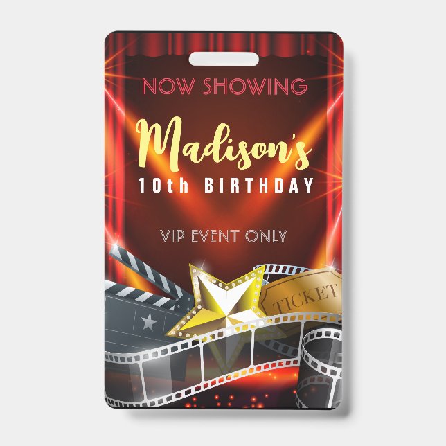 Badge MOVIE STAR HOLLYWOOD BROADWAY Birthday VIP Pass Ba (Face)