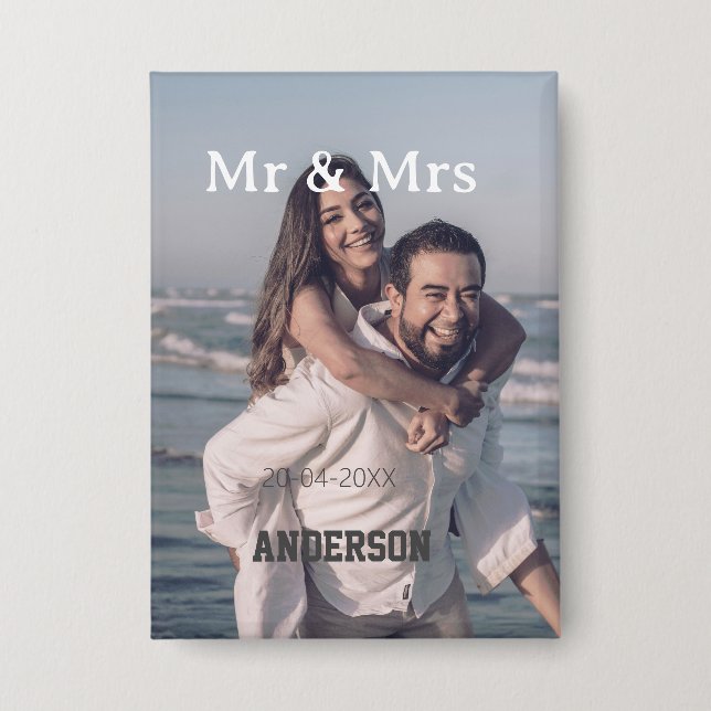 Badge Mr & Mrs add family name photo date wedding family (Recto)