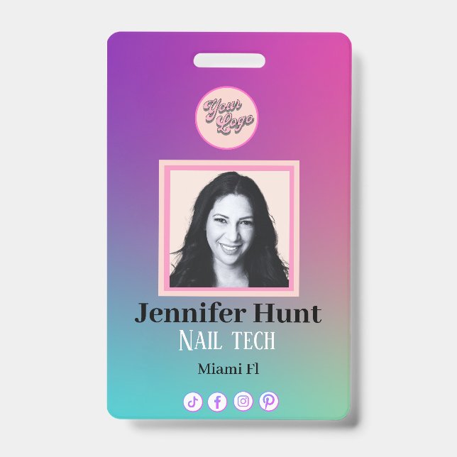 Badge Multicolore Personnalisé Photo stylé simple minima (Avant)