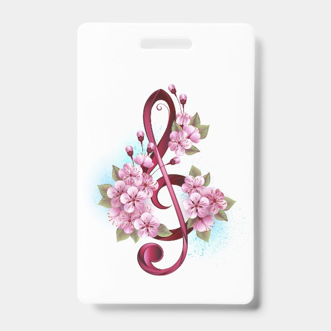 Badge Musical treble clef notes with sakura flowers (Avant)