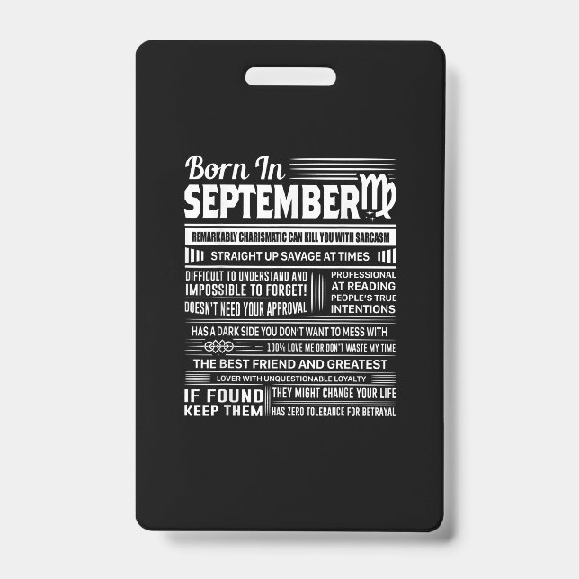 Badge Née en septembre, vierge, cadeau d'anniversaire dr (Avant)