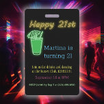 Badge Neon Boissons Et Danse 21e Anniversaire Fête Invit<br><div class="desc">Invitation de la fête du 21e anniversaire de Neon avec des boissons (parce que hey! 21 !) et danser. Le dos a une silhouette de néon dansant.</div>