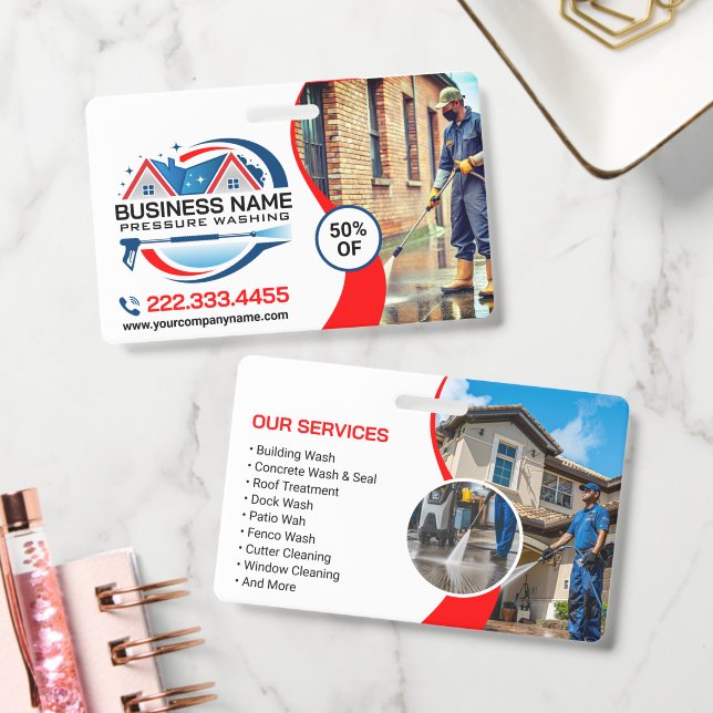 Badge Nettoyage de maisons à haute pression Red Blue Pow (Bureau)