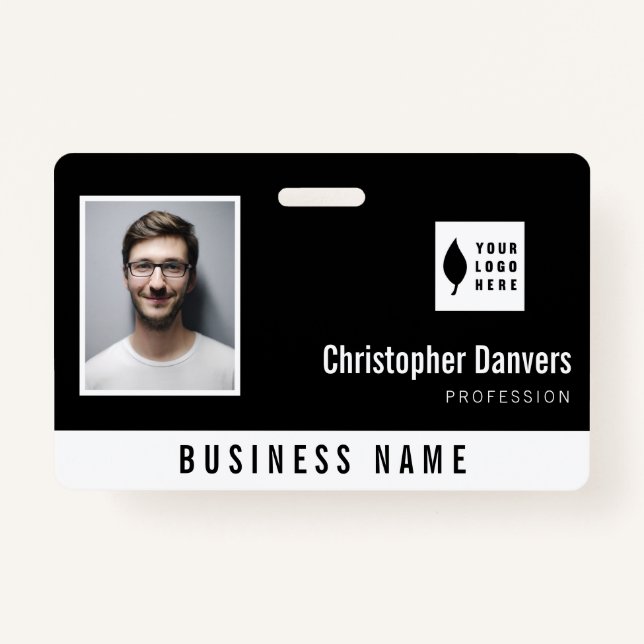 Badge Nettoyer le noir blanc Ajouter votre logo Employé  (Devant)