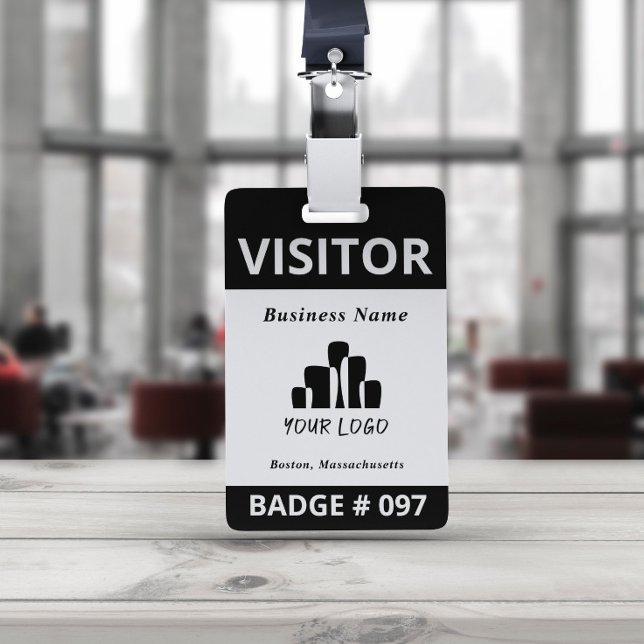 Badge Nettoyer noir blanc Modèle du logo du visiteur (Créateur téléchargé)