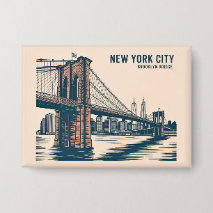 Badge New York Brooklyn Bridge Skyline Bold Retro Travel