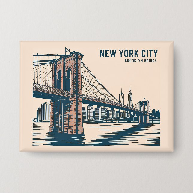 Badge New York Brooklyn Bridge Skyline Bold Retro Travel (Recto)