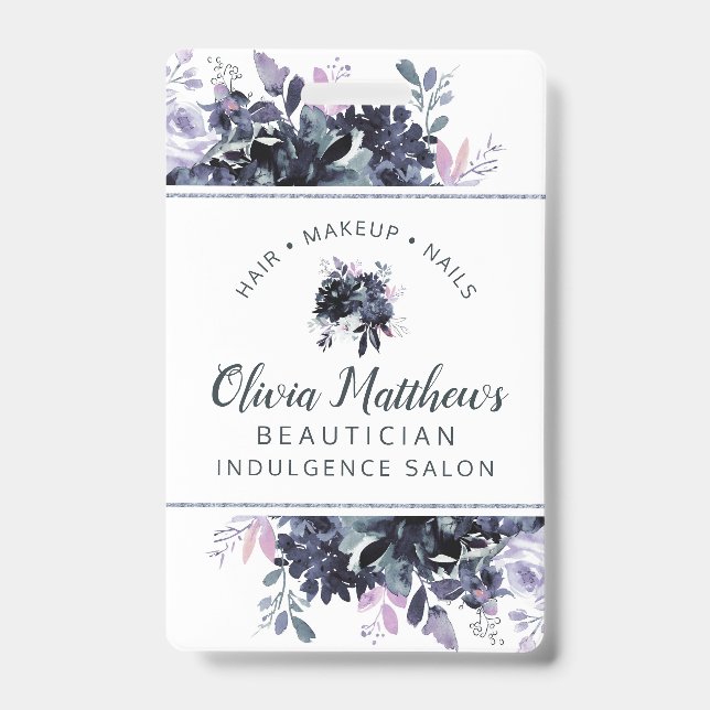 Badge Nocturne Floral Aquarelle Marine Custom Business (Avant)