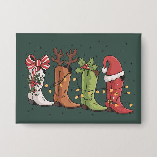 Badge Noël Bottes de Cowboy Western Cowgirl Country Xmas