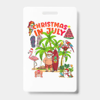 Badge Noël En Juillet Père Noël Beach Été T-Shir