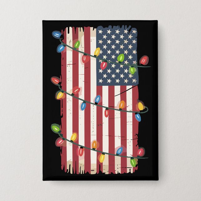 Badge Noël Lumières USA Drapeau patriotique vétéran Noël (Recto)